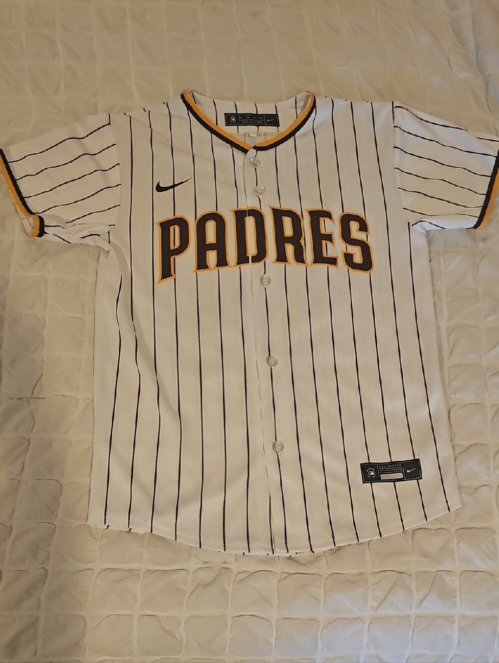 Nike Padres Pinstripe Baseball Jersey - Youth Medium (10/12) White & Gold